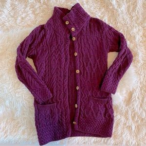 Aran Woollen Mills 100% Merino Wool Burgundy Cardigan, size S